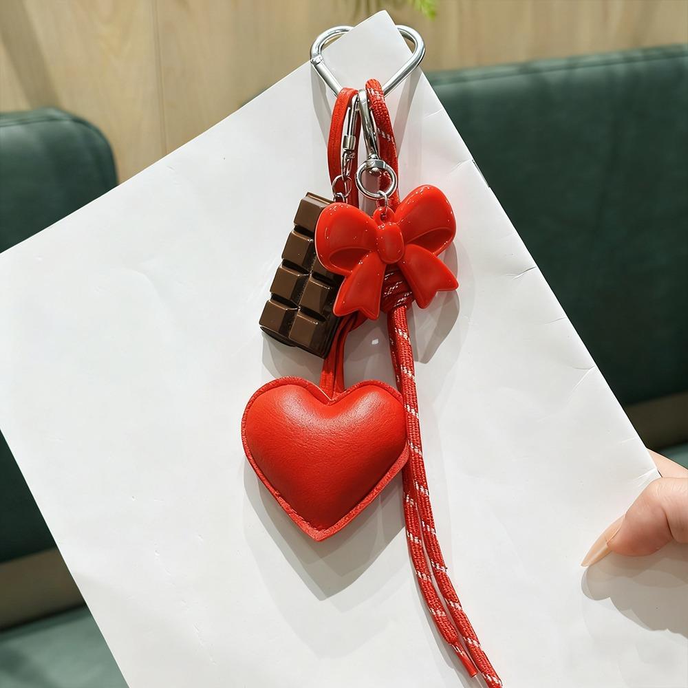 Acrylic Chocolate Ornament Heart Leather Keychain Bag Braided Cord Bow Design Backpack Pendant Tassel Love Heart Lanyard