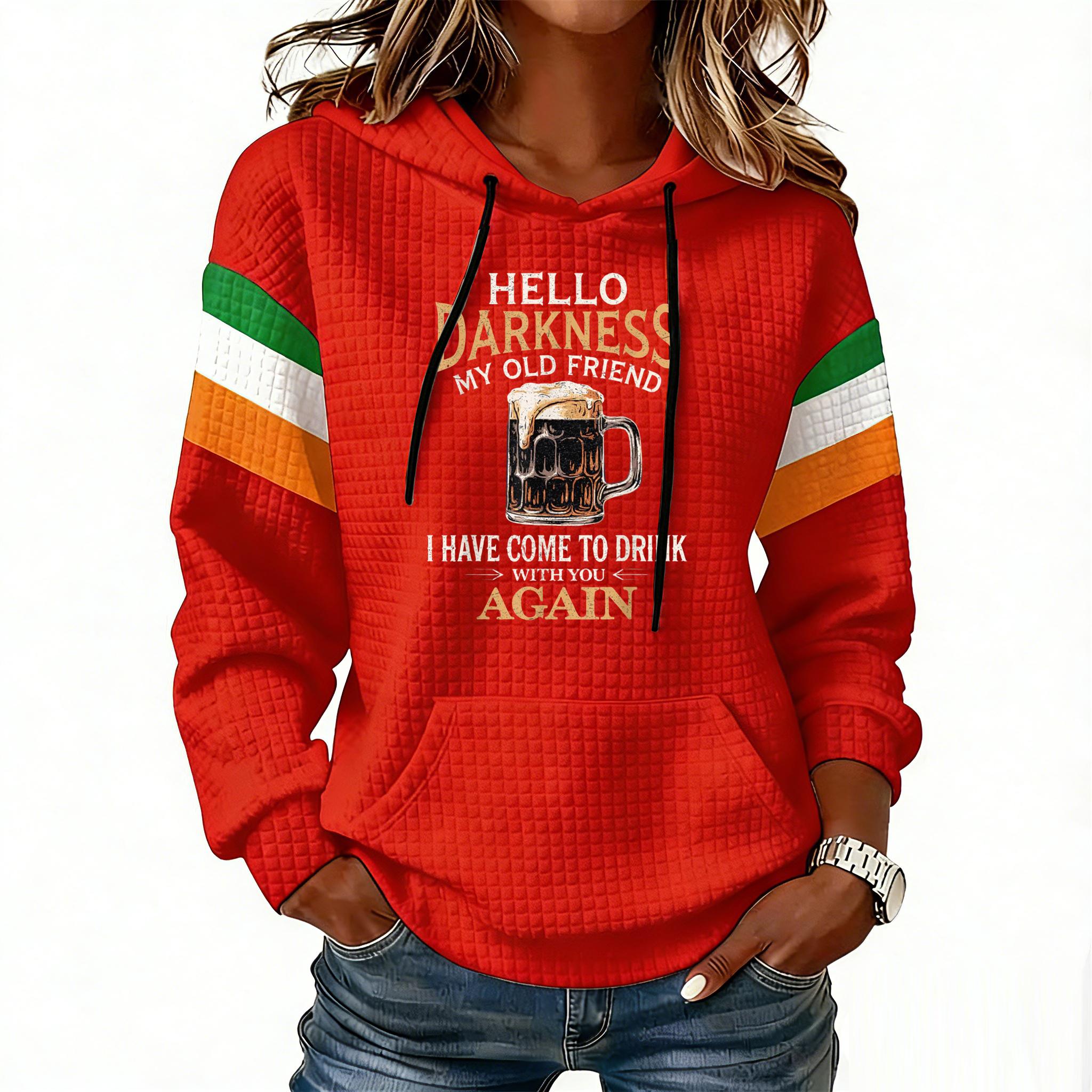 Women s Fashion Lightweight Long-Sleeved Pullover Hoodie With Pockets And Print XL красный 2190₽