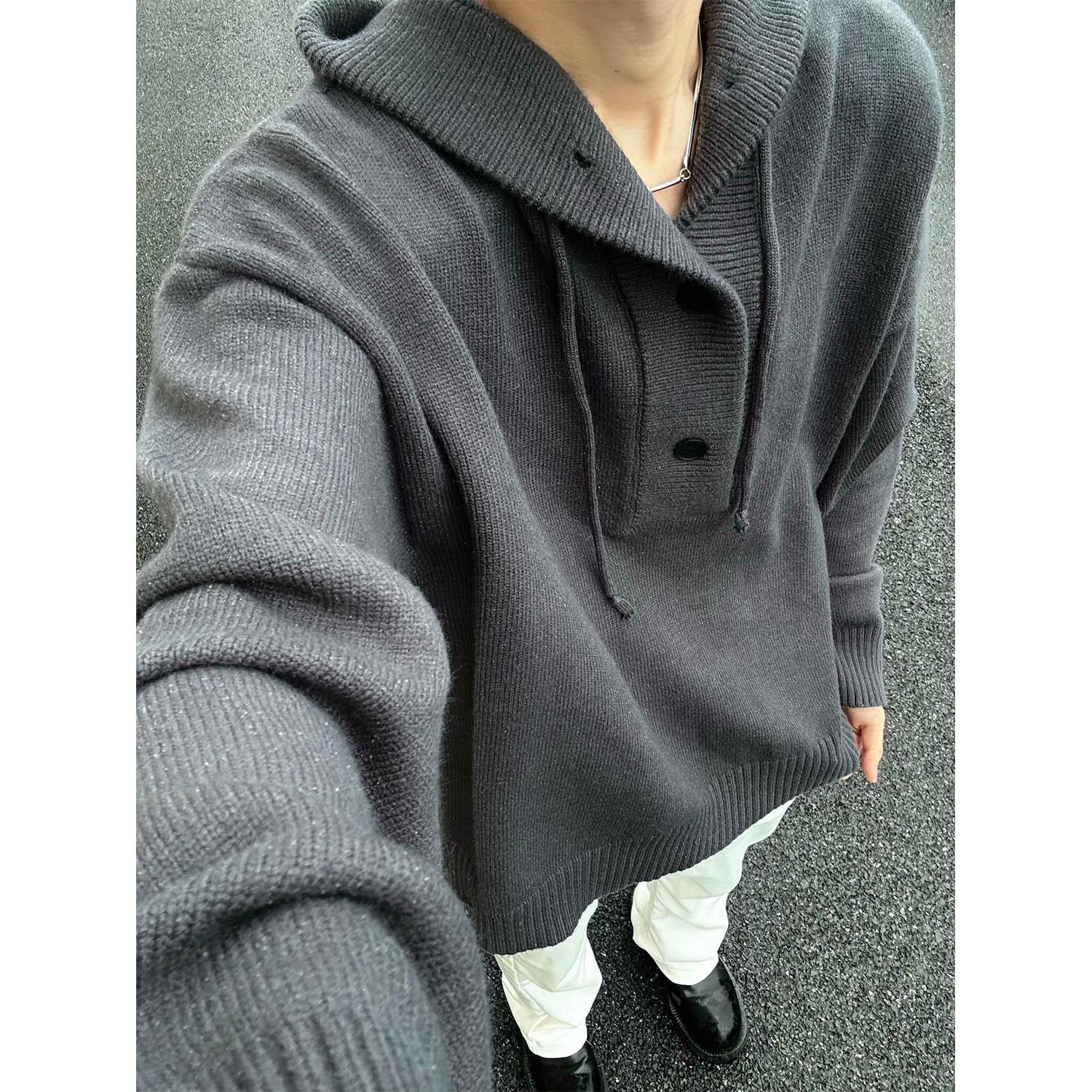 

Hooded Pullover Knit Sweater - Autumn/Winter Loose Fit 2XL чорний