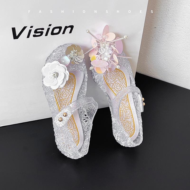 

Girls Sandals Sweet Flowers Elegant Children Princess Shoes Hook&loop 2025 Summer New Kids Flats Casual Shoes Cute Non-slip PVC 24 белый