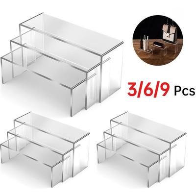 Acrylic Riser,Rectangular Acrylic Display Stand Shelf Clear Display Risers for Decor,Cake,Funko Pop,Retail Shoe Showcase Shelves