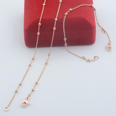 14K Rose Gold 3mm Double Bead Round Link Chain Bracelet And Necklace Set