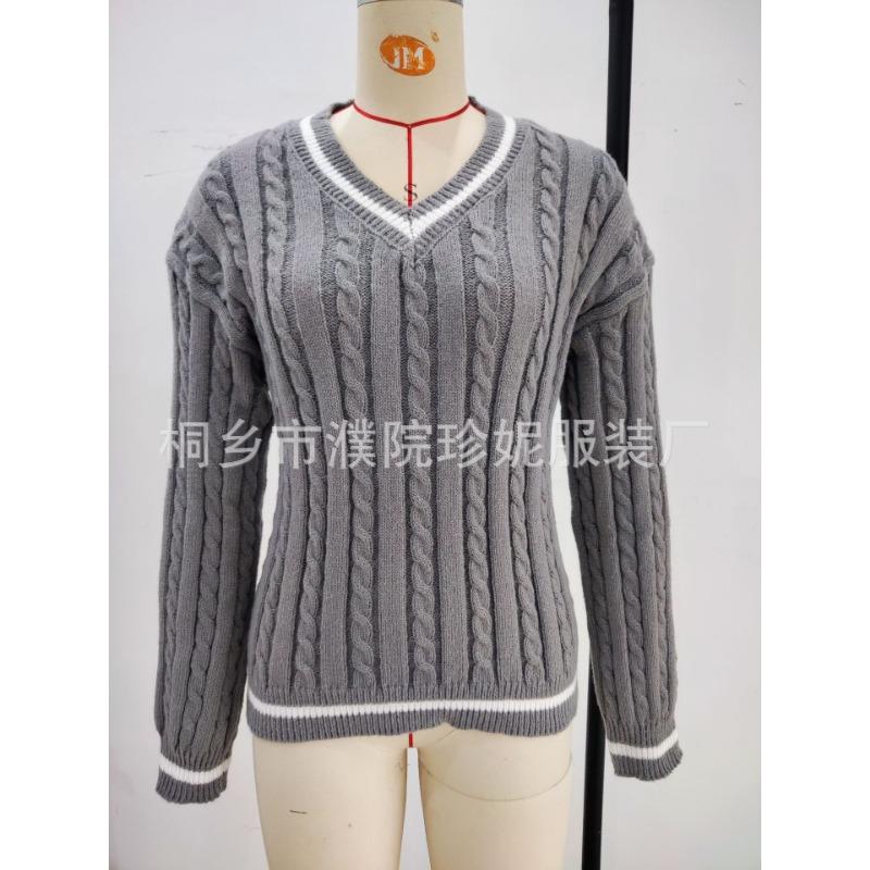 Damen V-Ausschnitt Langarm Pullover Strickpullover