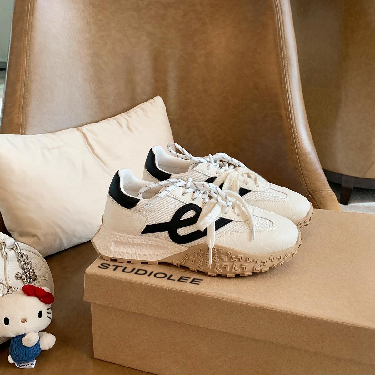 

Cowhide grape mother 6cm inner height increase shoes versatile contrasting color lace-up platform casual sports training shoes women s board shoes 40 белый