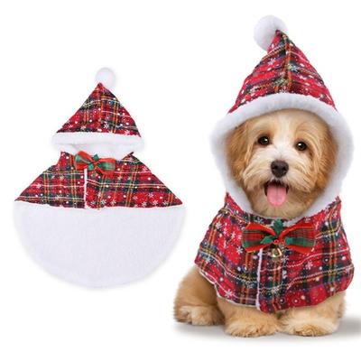 Pet Christmas Cloak with Bow Tie Plaid Snowflake Print Christmas Cape Dress Up Clothes Cozy Hooded Cape for Cats and Small Dogs