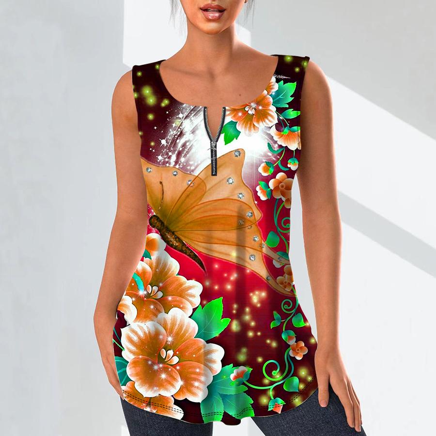Dámská móda Košile s výstřihem do V Neformální topy Tričko Dámské 3D Nádherné květiny Potisk Vesta Halenka velké velikosti Halenka bez rukávů Tílka