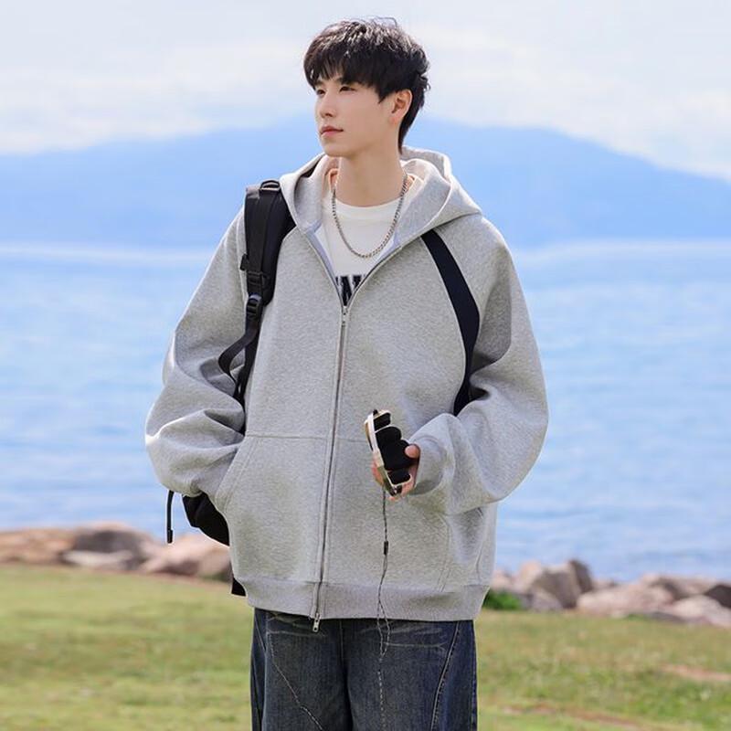 Men's Spliced Hooded Cardigan Sweatshirt