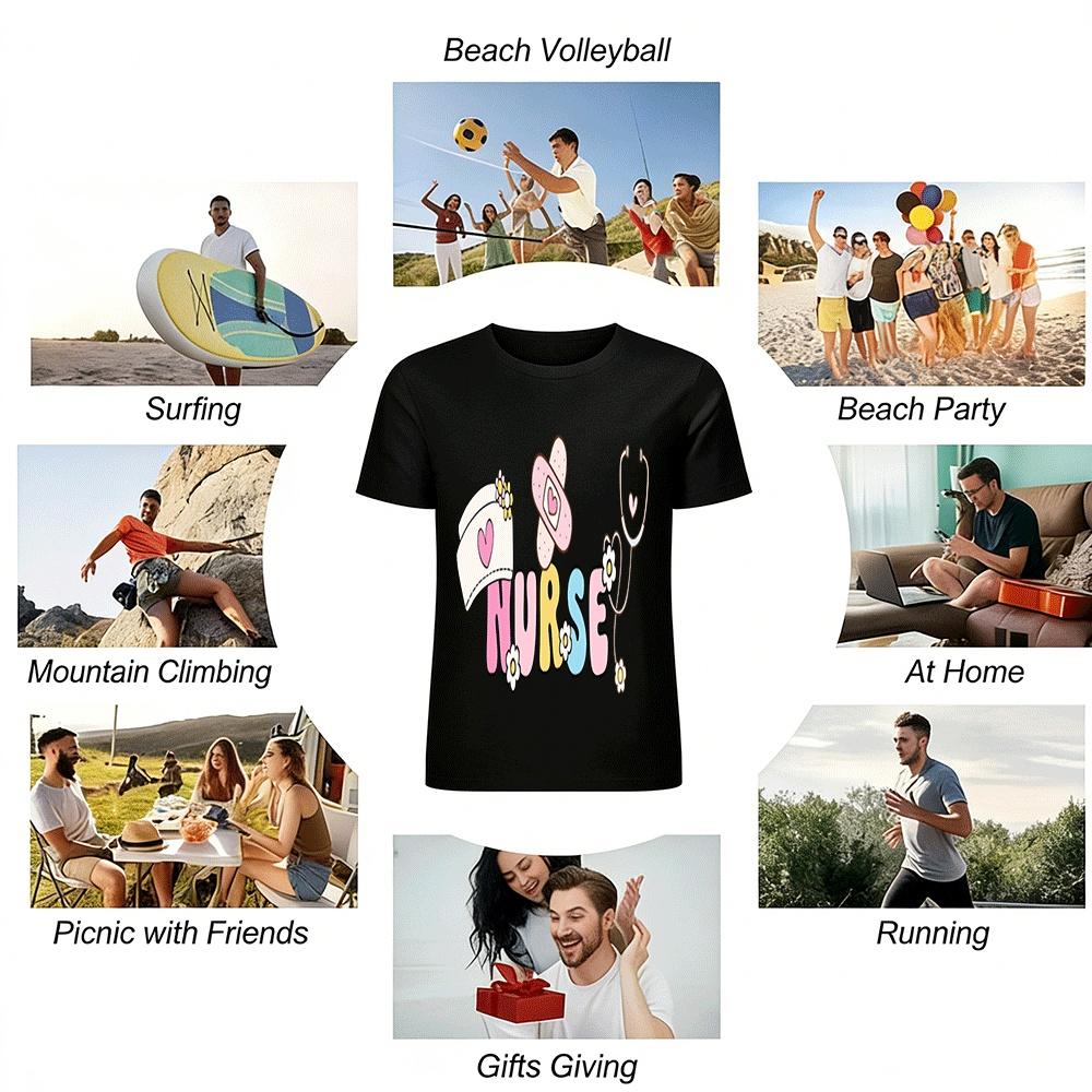 Cute Heart Nurse Print Casual Tee For Medical Workers Pure Cotton T-shirt