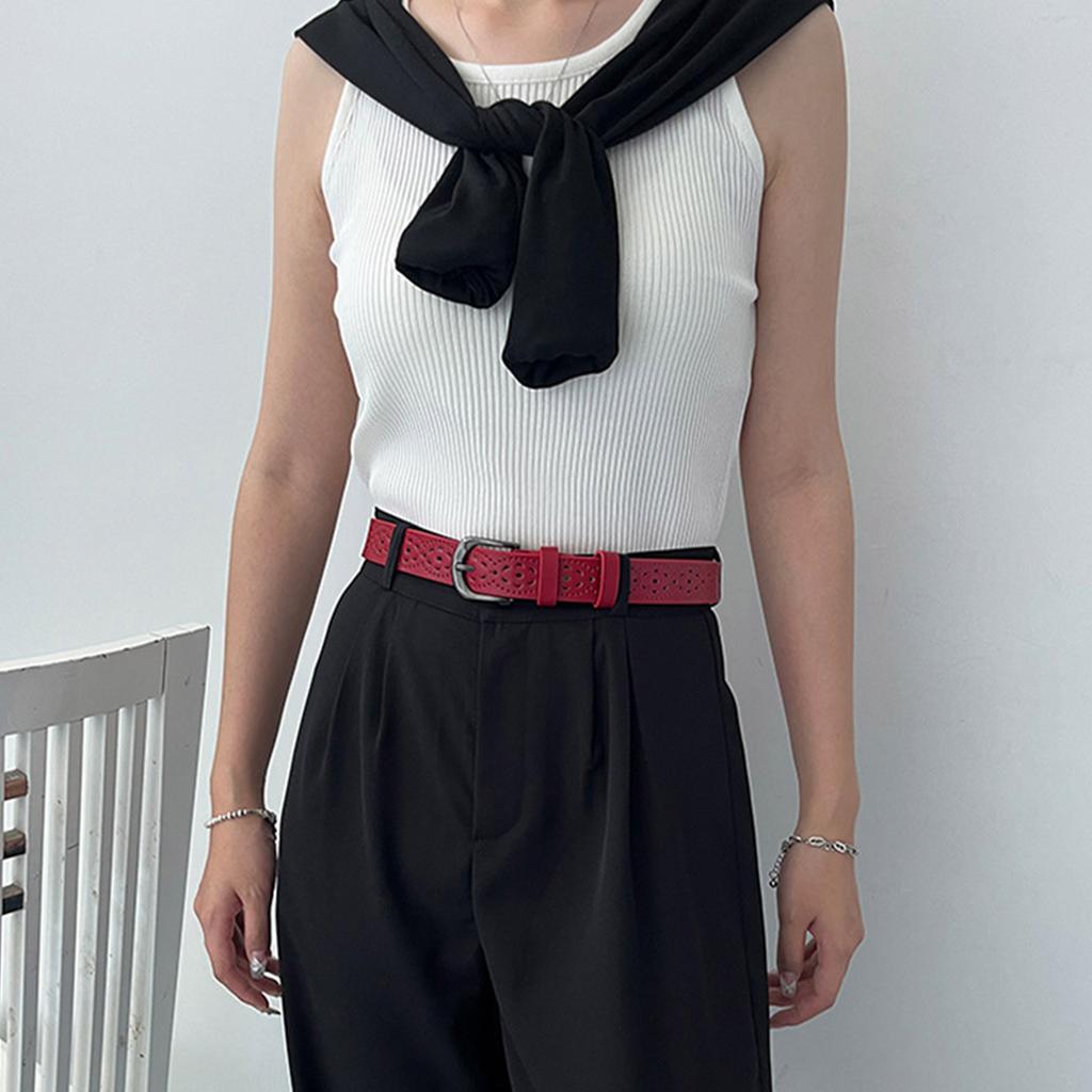 Hollows Flower Print Belt Elegant Fashionable Waistband Retros Styles Women Belt for Casual Wear