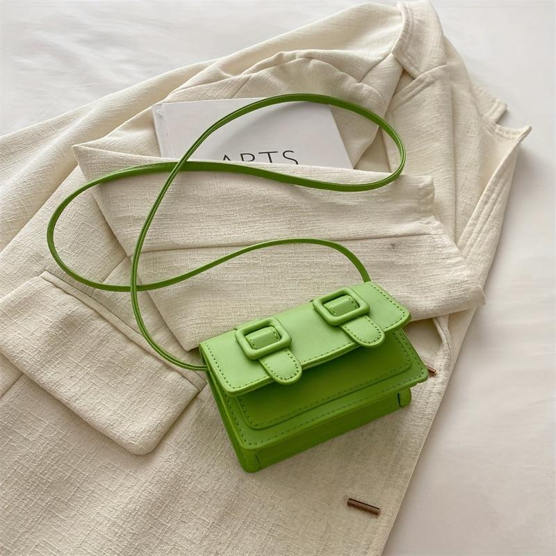 Chic Mini Crossbody Bag for Women - Versatile Solid Color Shoulder Bag with Adjustable Strap, Square Flap & Buckle Closure,