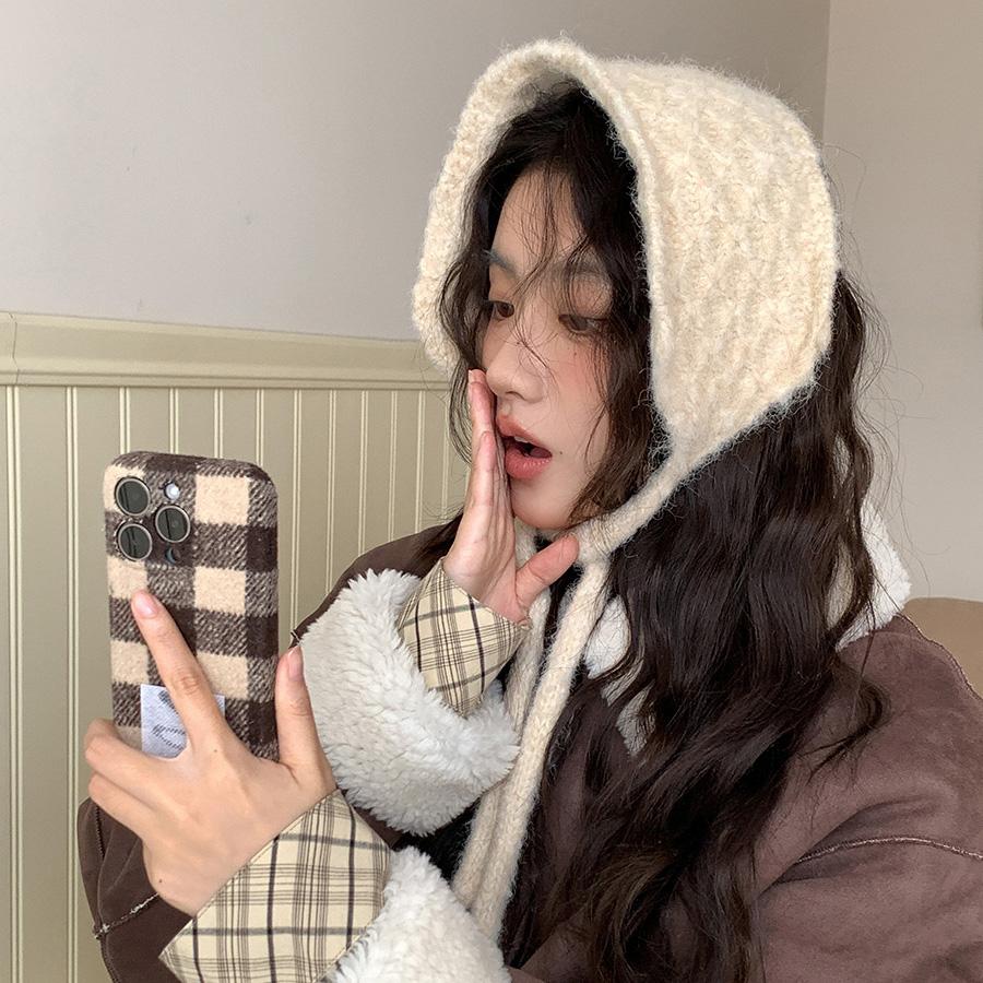 Wool Knitted Ear Protectors, Wool Earmuffs for Women's Autumn and Winter New Thermal Lace-up Ear Warmth