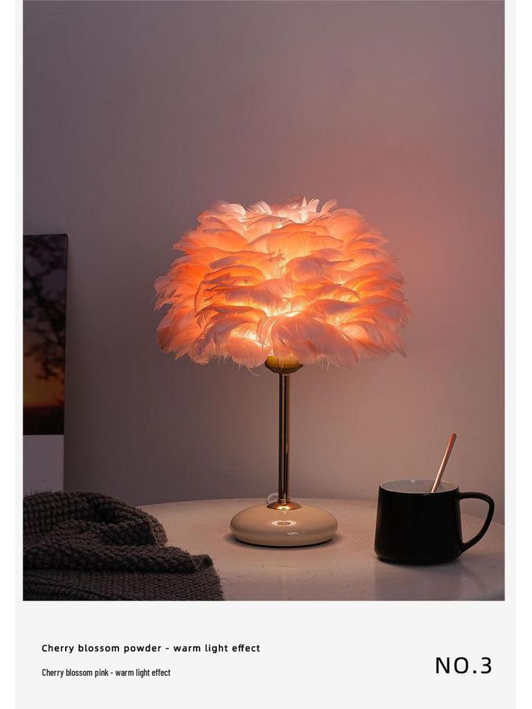Crackle Ceramic Feather Table Lamp - Handmade Luxury Home Decor, Romantic Warm Light for Bedroom.