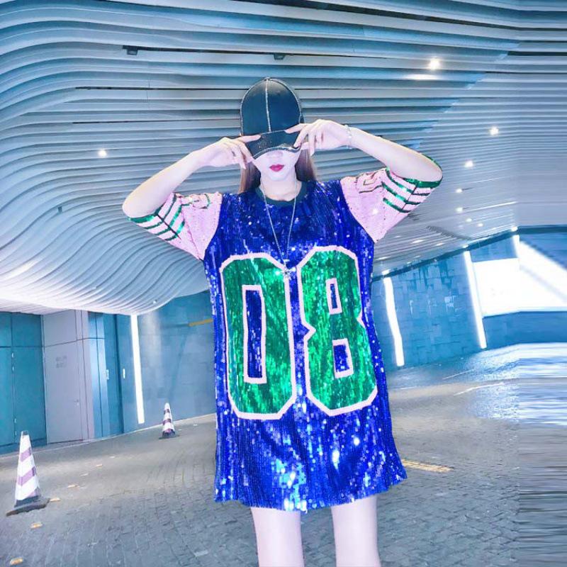 Women's Loose Sequined T-Shirt: Net Celebrity Stage Performance Top for Summer