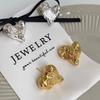 Fashion Textured Heart Earrings Irregular Crinkled Design Stud Earrings Jewelry For Women Party And Daily Outfit Matching