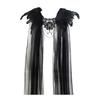 Women Black Feather Shrug Cape Shoulder Wrap Gothic Feathered Epaulet Cape Lace Collar with Tulle Veil Halloween Costume Accessory