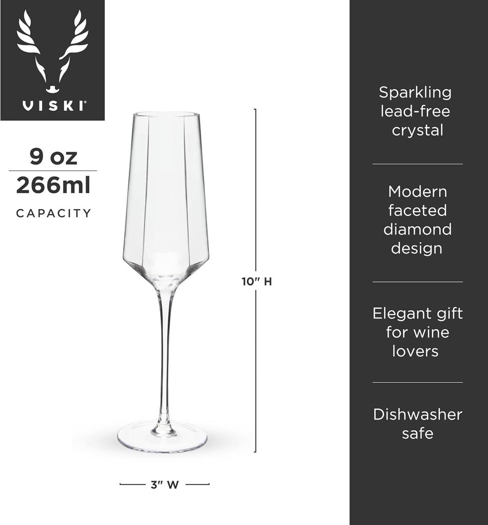 Seneca Champagne Flutes - Crystal Stemware for Wine & Cocktails, 9oz Set of 2, Clear, Dishwasher Safe