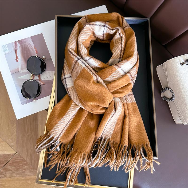 Korean Version Plaid Scarf Winter Male And Female Students Scarf Thickened Warm Outer Shawl Tassel Korean Imitation Cashmere Scarf