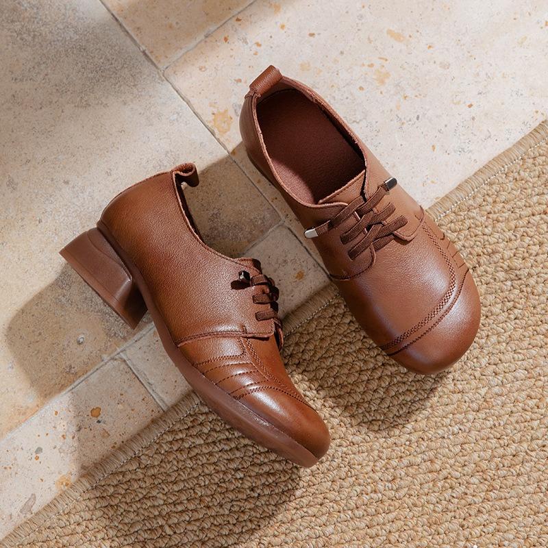 beef tendon sole mother shoes genuine leather autumn new middle-aged comfortable soft sole women's shoes versatile thick heel single shoes
