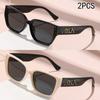 2/4PCS Large Frame Trendy Sunglasses Wide Foot Hollow Letters Sunglasses Women's Fashion Square Frame Sunglasses 6100