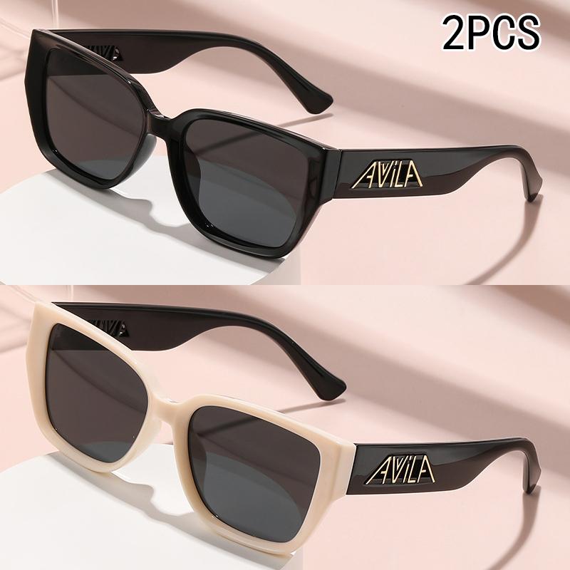 2/4PCS Large Frame Trendy Sunglasses Wide Foot Hollow Letters Sunglasses Women's Fashion Square Frame Sunglasses 6100