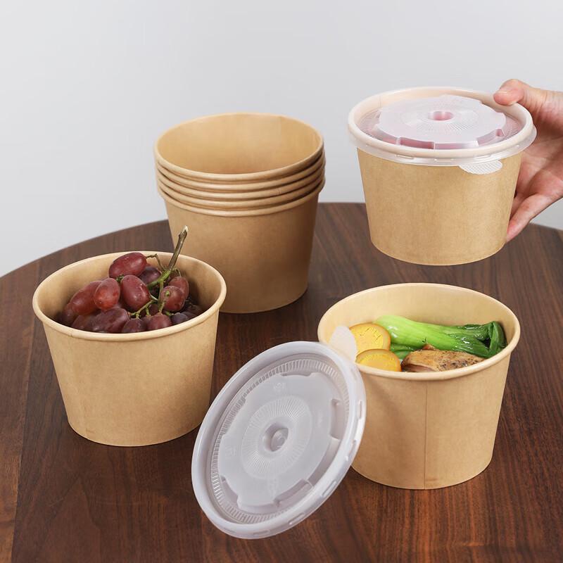 Fangcaodi Disposable Bamboo Fiber Paper Bowls with Lids