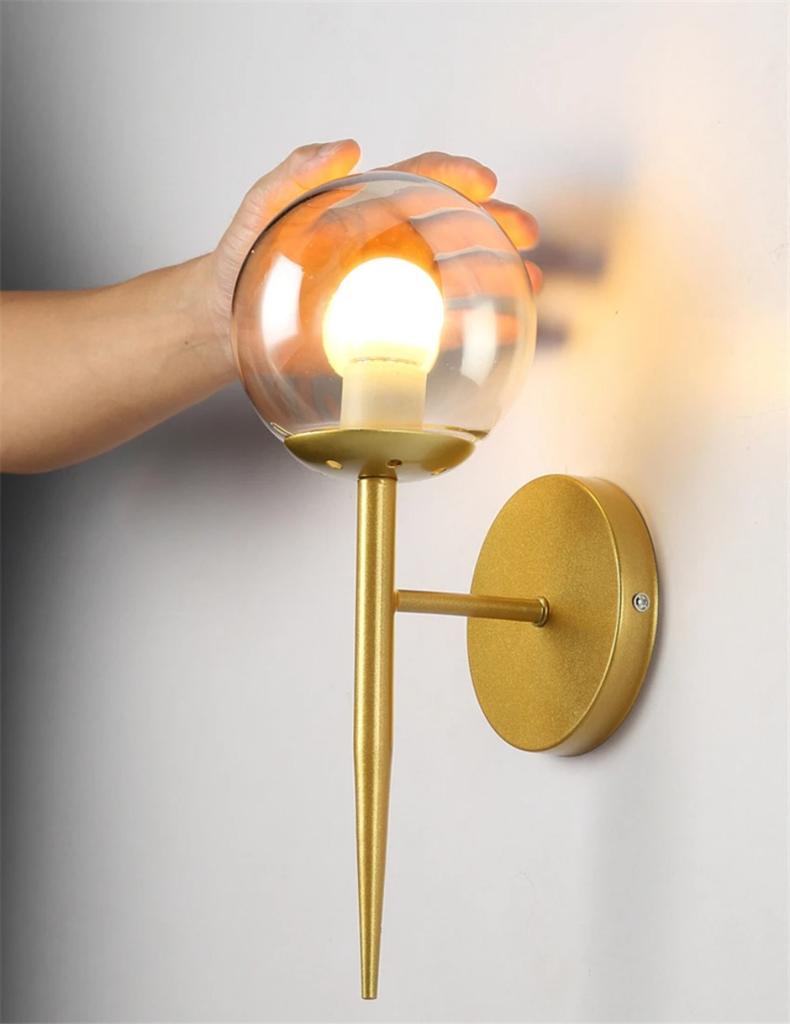 Simple LED Spherical Glass Lampshade E27 Wall Lamp Bedroom Bedside Lighting Living Room Hallway Home Decoration Lighting Fixture