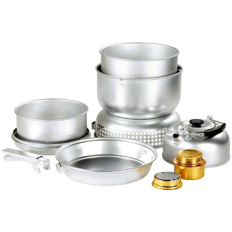 Lightweight Portable Outdoor Camping Gas Stove Aluminum Cookware Set светло-серый