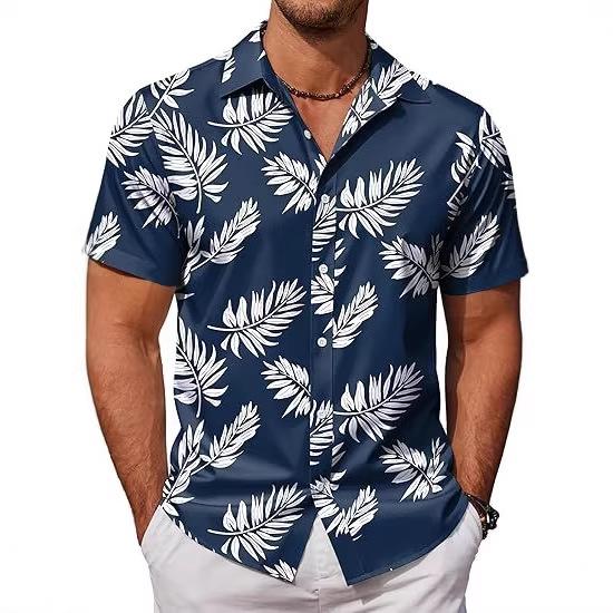 Men S Short Sleeve Tropical Print Hawaiian Casual Shirt