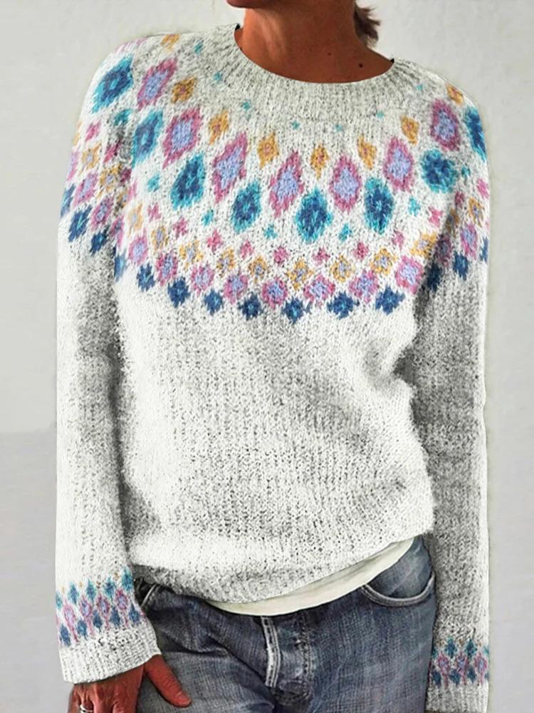 Women's Sweater Round Neck Colour Blocked Loose Fashion Pullover Knitwear Luxurious Relaxed-fit Slimming and Versatile Top