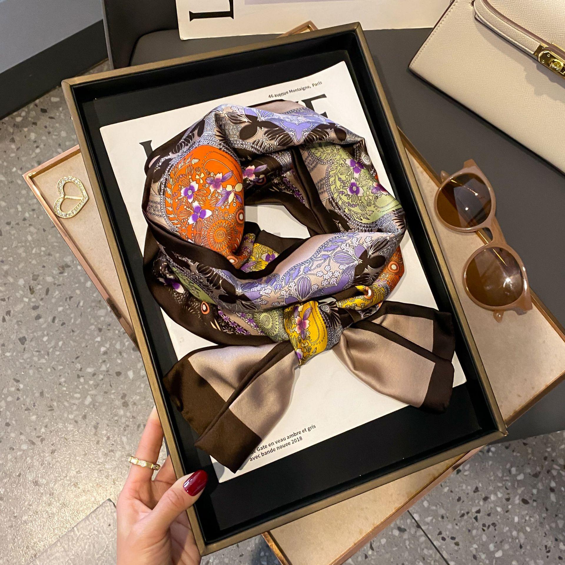 

Роскошный Женский Элегантный Бохо-Шик Принт Шарф Повязка на Голову Шейный Платок Фуляр Женские Шарфы для Волос Галстук на Шею Узкие Шарфы Мягкий Сатин 14X150cm