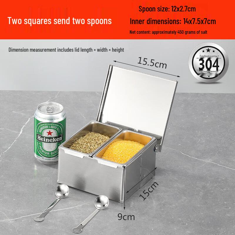 

ZISIZ 304 Stainless Steel Flip-Lid Seasoning Box