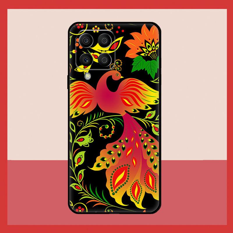 Khokhloma Russian Pattern Flower Case For Samsung Galaxy M52 M32 M53 M16 M11 M21 M31 M35 M12 M13 M14 M15 M36 M56 M55 M34 M54
