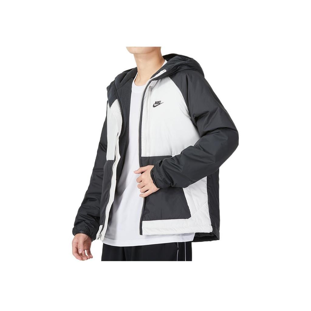 Nike Patchworkový design Logo značky s potiskem Mikina s kapucí a dlouhým rukávem Bavlněná bunda Pánská bunda Černá Šedá DD6858-070