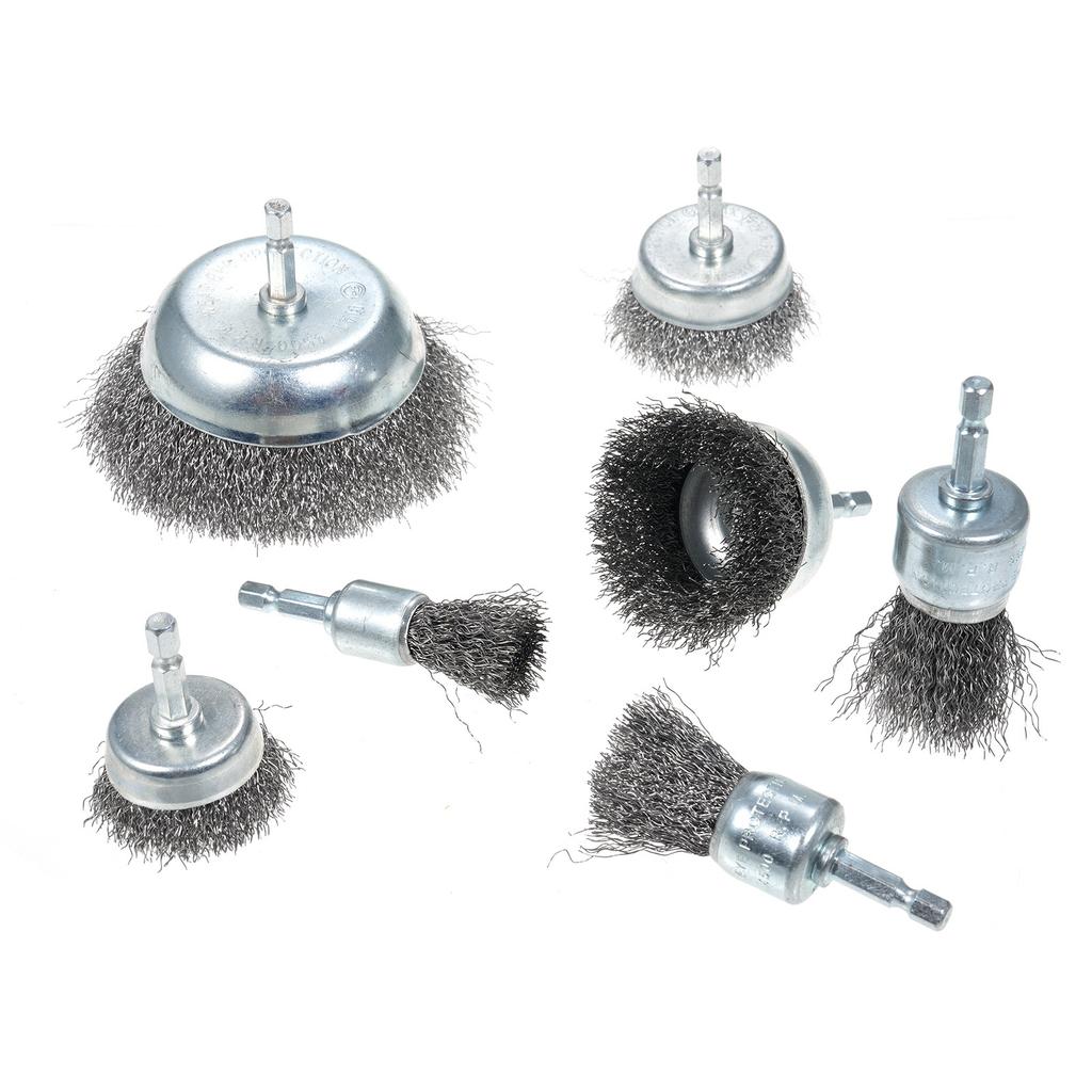 13 Pcs Wire Brush Set for Rusts Removal 0.012in Coarse Carbon Steel Crimping Wire Brush Kit with 1 4 Inch Hex Shank for