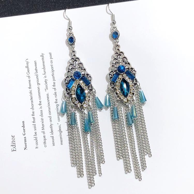 Retro crystal fringed earrings femininity versatile personality long earrings fashion court earrings