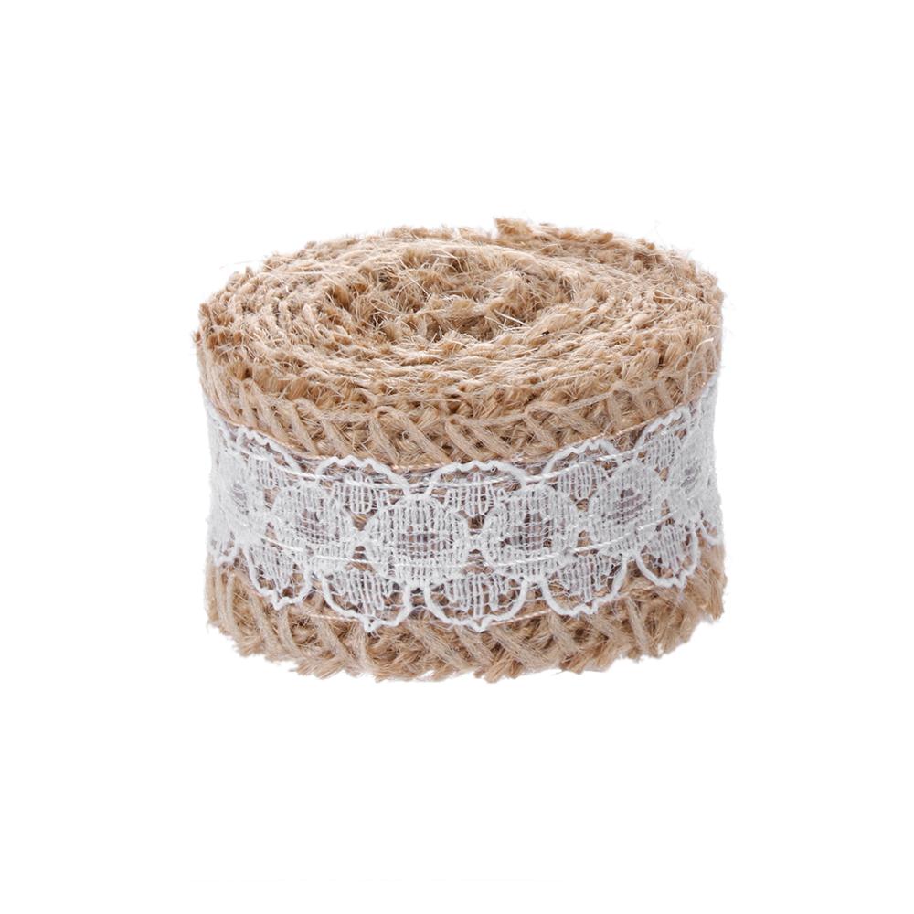 1m/roll Craft Satin Bow Wedding Lace Edge Sisal Trim Jute Burlap Hessian Ribbon