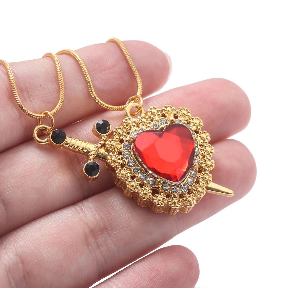 Red Heart and Sword Couple Necklace Collarbone Chain Sword Necklace Fashion Accessories for Women Gift