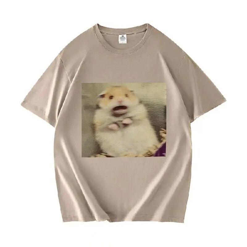 Funny Scared Hamster Meme Graphic T-Shirt Unisex Women O-Neck Fashion Short Sleeve T Shirt Retro Clothing Oversized Cotton T-shirts