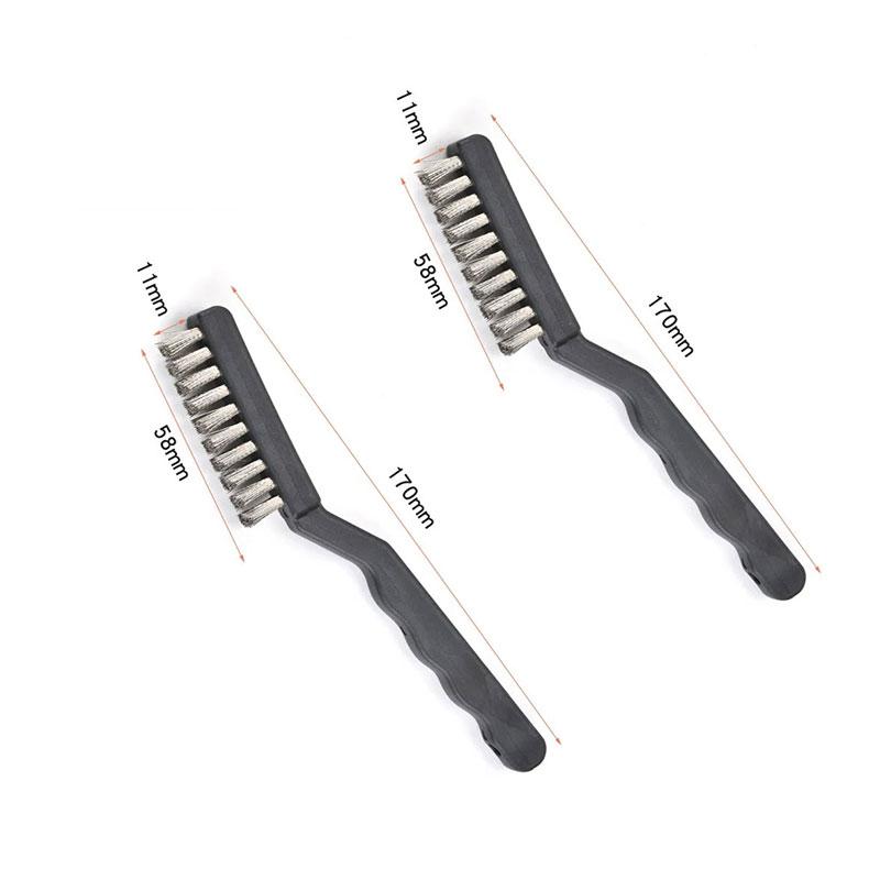 2 Stück Mini-Drahtbürsten für die Automobilreinigung Schweißschlacke und Rost Edelstahl Messing Bürsten-Set Gebogener Griff Kratzbürste