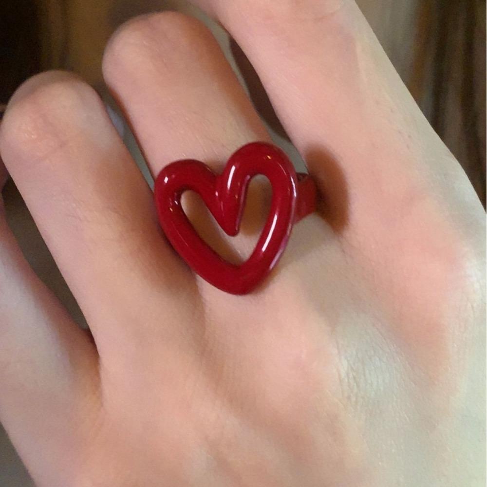 Women Red Adjustable Ring Simple Heart Shaped Rings Party Jewelry Gift
