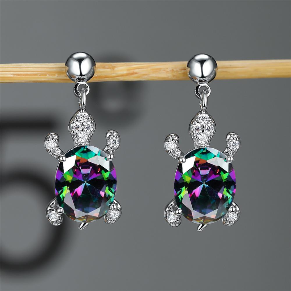 Charm Female Rainbow Zircon Stone Drop Earrings Cute Trendy Bridal Silver Color Wedding  For Women