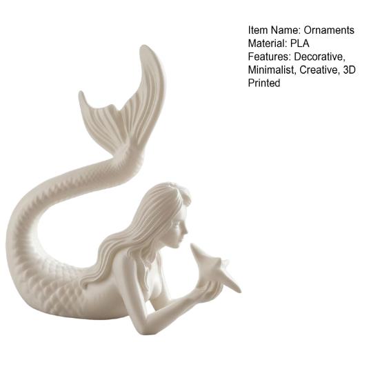 Desktop Ornament for Office 3D Printed Mermaid & Starfish Figurine, Exquisite Sculpture, Ocean Literary Style Room Decor Theme Home Fish Tank