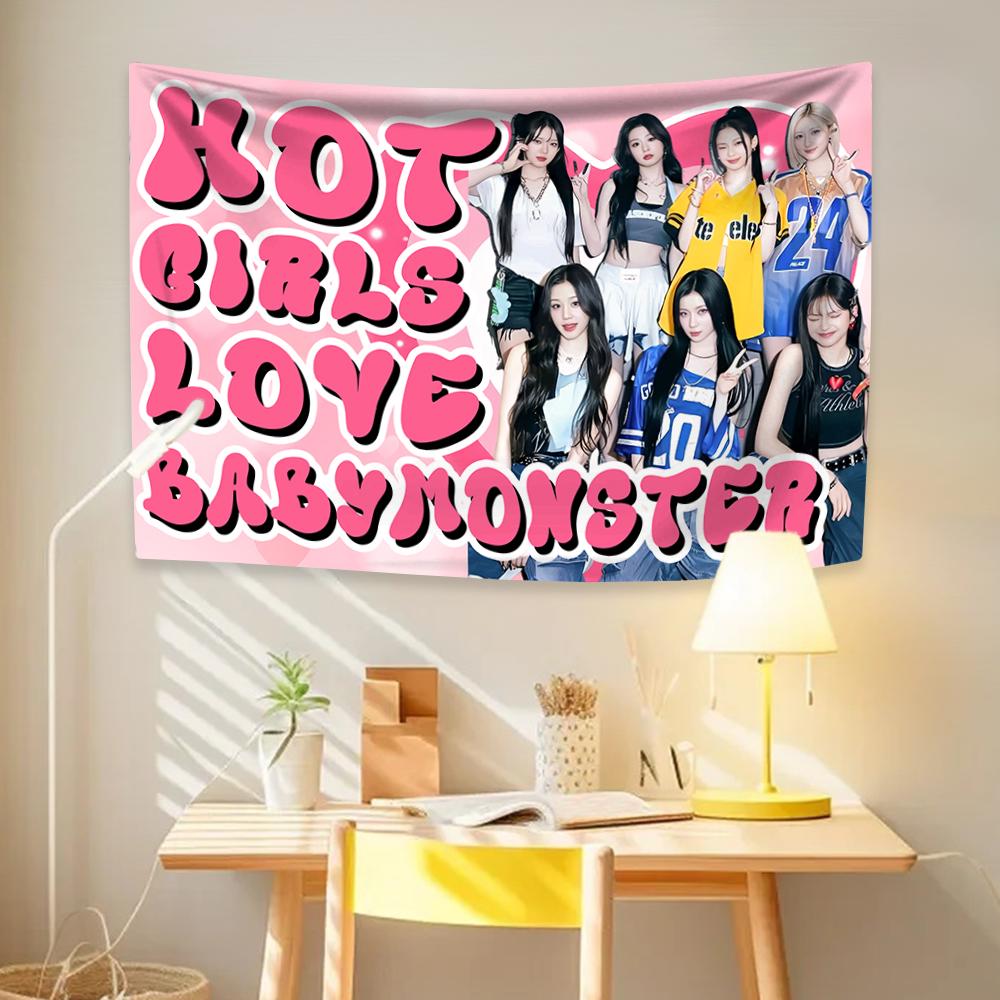 Kpop Girl Group Tapestry B-BABYMONSTERS American Flag Home Decor Wall Hanging Bedroom Dorm Background Fans Gift Concert Banner