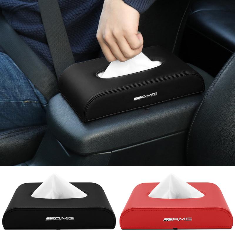 1pcs Car Tissue Box Holder Armrest Box Storage Case Stickers For Mercedes Benz AMG W205 W218 W177 W176 W169 A B C E S Class