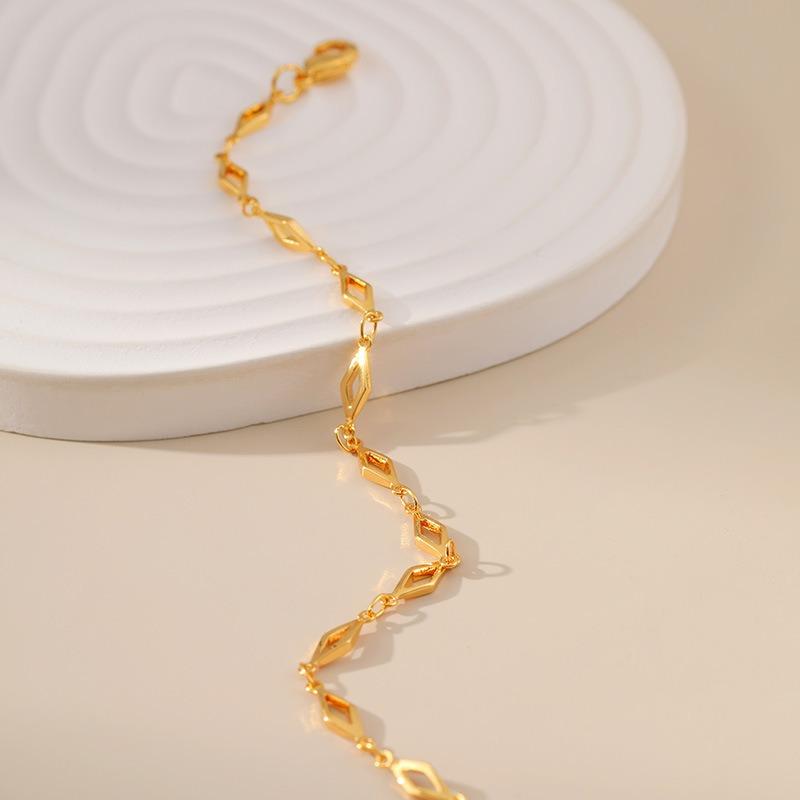 Womens Minimalist 18k Gold Plated Geometric Thin Chain Gold Bracelet