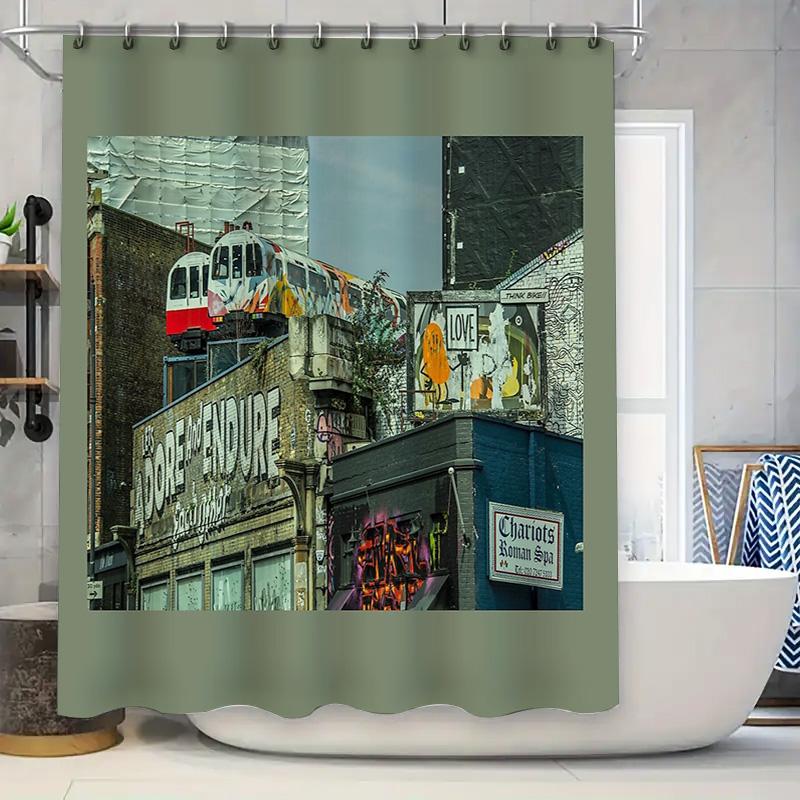 Vintage Graffiti Shower Curtain Urban Art Cityscape Backdrop Bathroom Decor Wall Hanging Wall Art Modern Aesthetic Home Decor 90x180cm