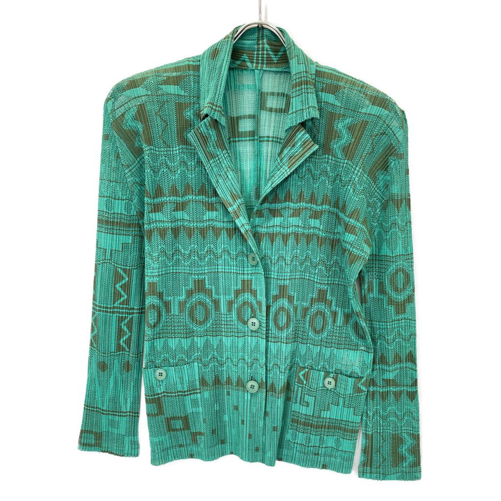 PLEATS PLEASE PP61-JD673 Green All-Over Print Pleated Jacket Jacket 3 greenUsed
