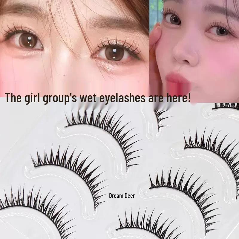 Dream Deer Girl Group Wet Look Reusable Natural False Eyelashes - Korean Style with Black Stem
