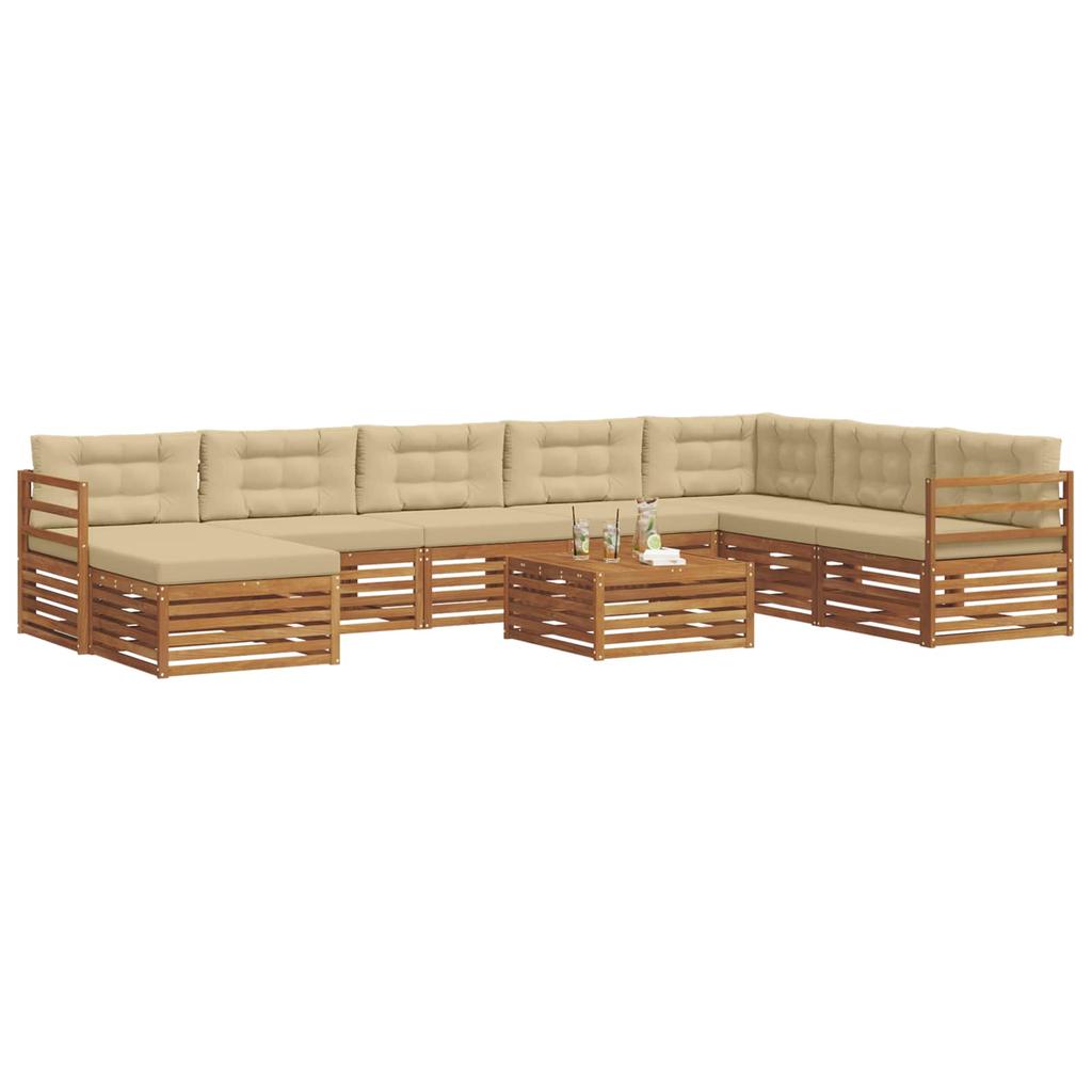 Outdoor Sofa Set 9 pcs Natural & Beige Solid Acacia Wood