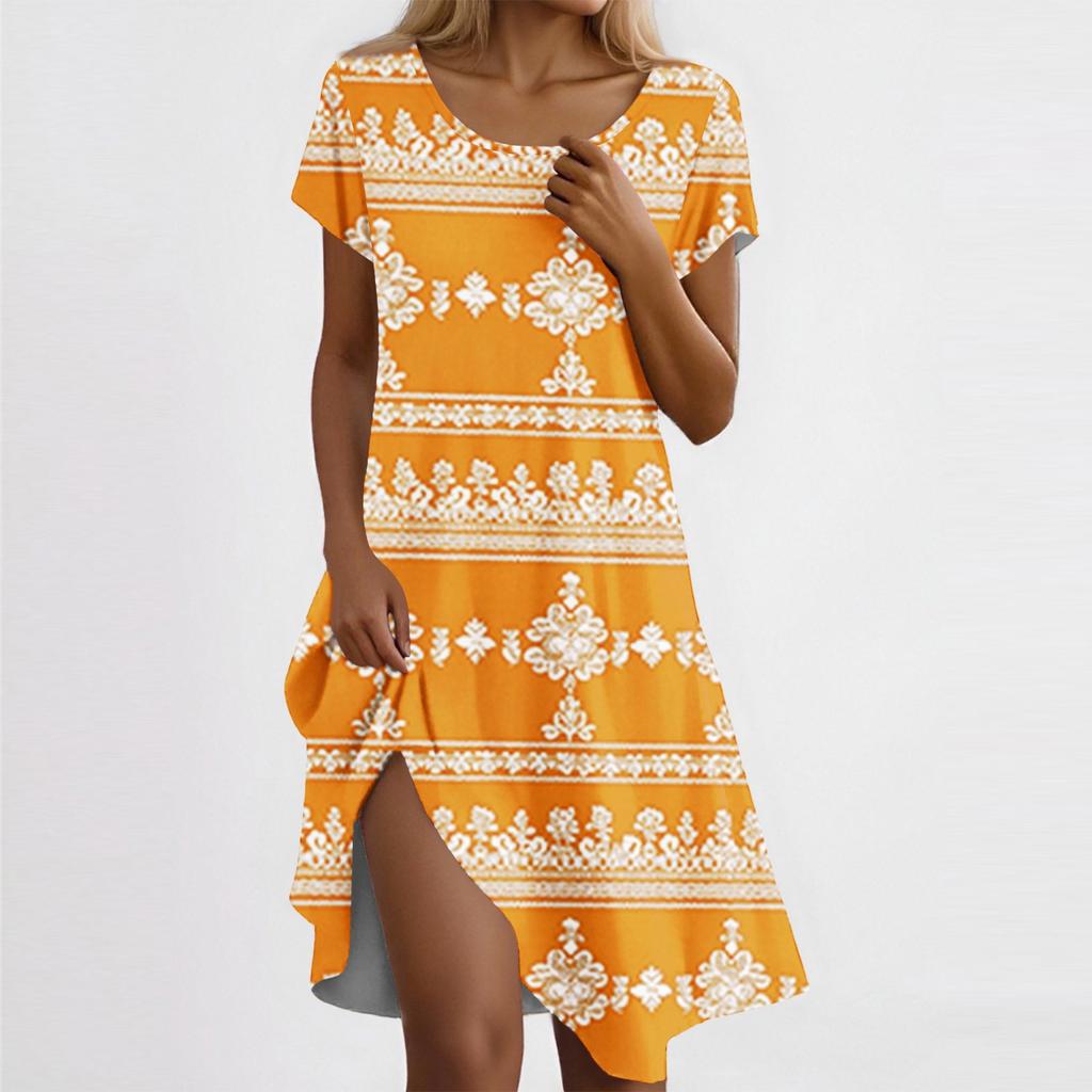 Women's Casual Short Sleeved Dress With Floral Print And Pocket Design And Pocket Design